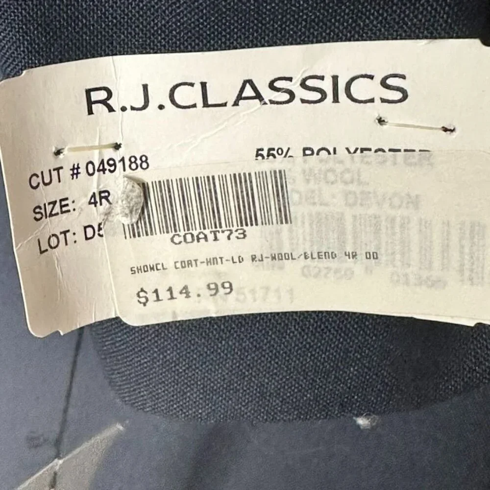 NWT RJ Classics Womens Blazer 4R Navy Wool Blend 3 button office career business